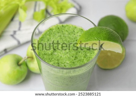 Similar – Image, Stock Photo Delicious green smoothie with frothy in glass