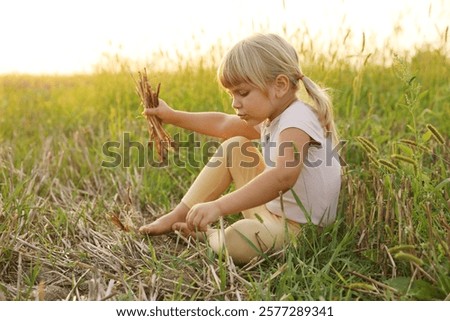 Similar – Foto Bild Nettes Mädchen Kommissionierung Frühling wilden Gänseblümchen