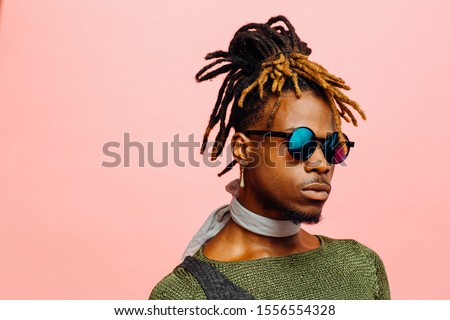 Similar – Image, Stock Photo Trendy black man on smartphone in city