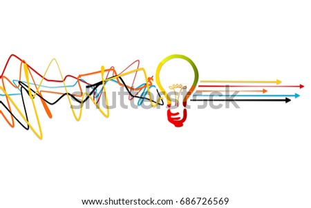 Abstract process solving, idea concept with light bulb over tangled lines with arrows pointing right