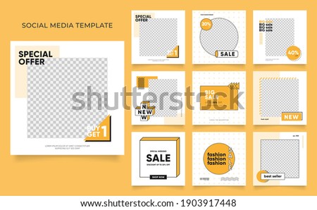 social media template banner blog fashion sale promotion. editable square post frame puzzle organic sale poster. fresh yellow element shape vector background