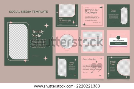 social media template banner fashion sale promotion in pink navy green color. fully editable instagram and facebook square post frame puzzle organic sale poster.