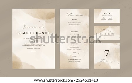 Abstract watercolor wedding invitation template. set of wedding stationery. luxury card and poster print out.