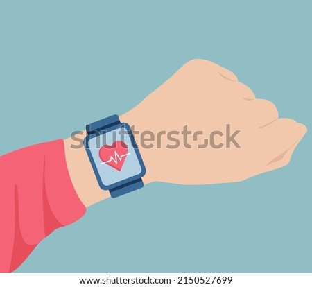 Heart rate monitor. Hand with fitness tracker app on a smart watch.  Healthy lifestyle.