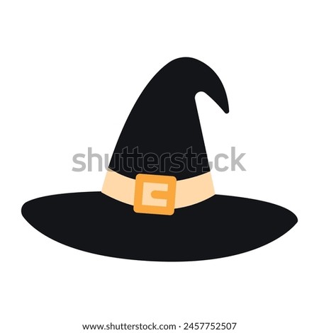 Witch hat for Halloween design isolated on white background. Happy Halloween holiday banner for web, postcards, flyers, etc. Flat style vector illustration