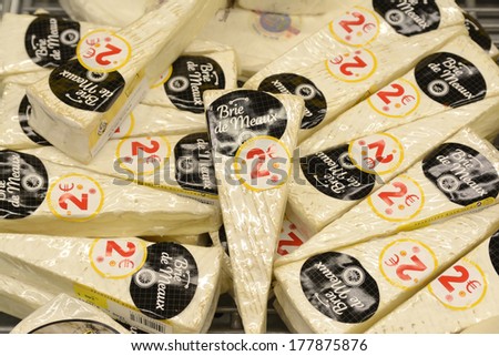 Strasbourg, France 10 February 2014: Food which has an important place in the culture engaged in the production of cheese President, offers a wide range of products to consumers with