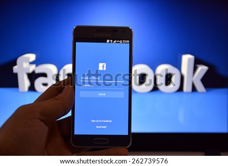 23 March 2015 - Istanbul, TURKEY: Facebook user login screen. The number of active mobile users Facebook has reached 1 billion people
