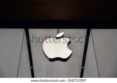 11 April 2015 - Istanbul, Turkey: Apple Store logo. It is the world's largest publicly traded company designs and sells consumer electronics and computer products.