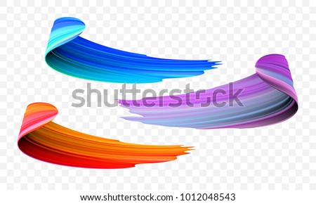 Acrylic paint brush stroke. Vector bright orange, velvet or purple and blue gradient 3d paint brush with vibrant texture on transparent background. Creative concept of digital painted color stroke