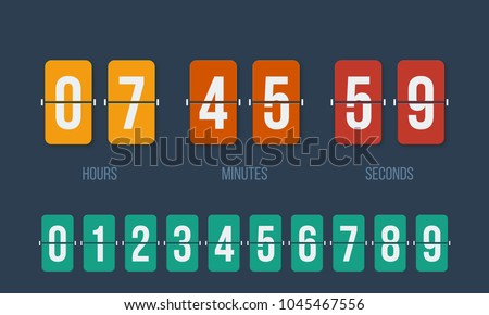 Flip countdown clock counter timer. Vector time remaining count down flip board with scoreboard of day, hour, minutes and seconds for web page upcoming event template design, under constuction page.