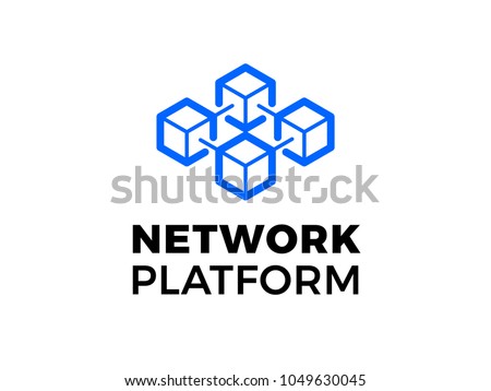 Data base or hosting server company logo. Vector blockchain technology icon for crypto mining bitcoin, ethereum. Block chain network database logo. Data center or hosting company icon