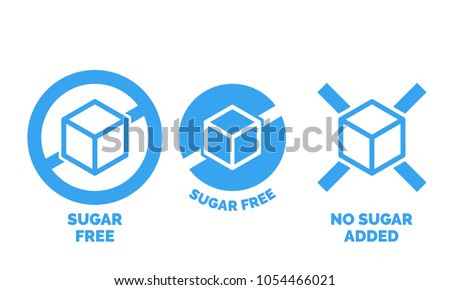 Sugar free label for no sugar added product package icon design template. Vector blue sugar free food symbol