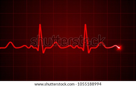 Heart cardiogram pulse chart on electrocardiogram monitor. Vector medical ECG or EKG red heartbeat line wave background. Heart pulse normal rate meter medical background