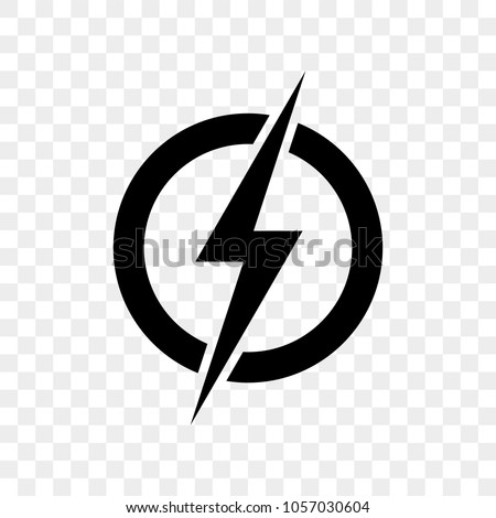 Power lightning logo icon. Vector black thunder bolt symbol isolated on transparent background