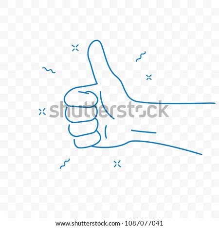 Thumb up or best ok finger gesture vector icon of sketch doodle line