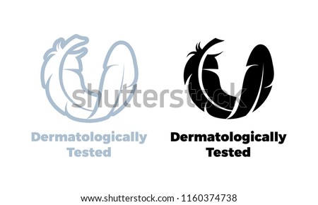 Dermatologically tested vector logo of feather icon for hypoallergenic dermatology test product label tag