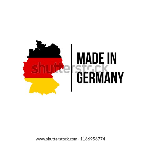 Made in Germany label icon with German flag map. Vector quality logo badge for premium package design