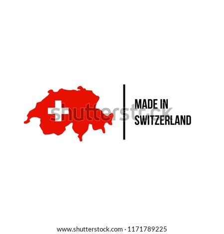 Swiss made icon with Switzerland map and flag for premium brand quality label. Vector Swiss made product tag for package design