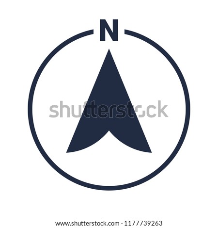 North arrow icon in circle or N direction and navigation point symbol. GPS navigator map vector logo