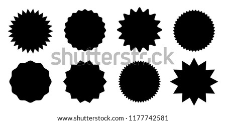Promo sale starburst or sticker of sunburst label icon. Vector black star price tag or quality mark badge for blank template design