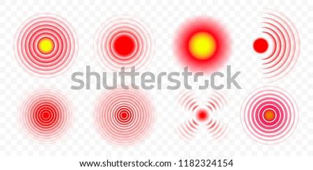 Pain red circle or ache localization icon. Vector isolated pain circle symbols set for painkiller medicine pill package logo design or medical information