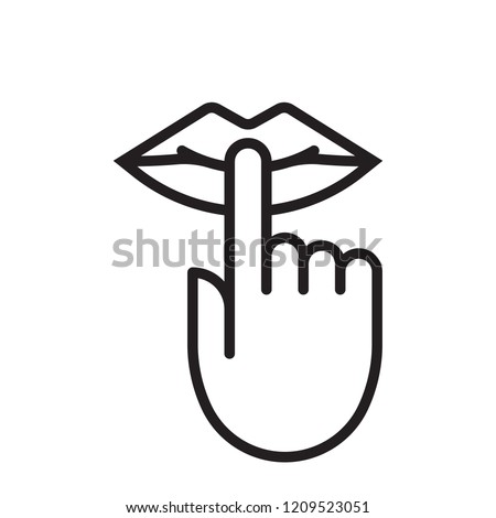 Keep silence and be quiet mouth lips and finger silent sign, no noise vector icon