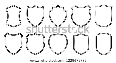 Badge patches vector outline templates. Vector sport club, military or heraldic shield and coat of arms blank icons