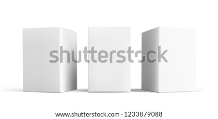 Box mock-up set. Vector isolated 3D white carton cardboard or paper package boxes models templates, angle side and front view
