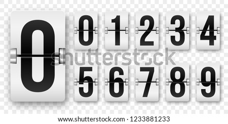 Countdown numbers flip counter. Vector isolated 0 to 9 retro style flip clock or scoreboard mechanical numbers set black on white