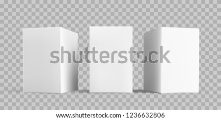 White box package mock-up set. Vector isolated 3D white carton cardboard or paper package boxes models templates on transparent background