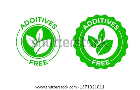 Additives free vector green organic leaf icon. Additives free no added, natural organic food package stamp 商業照片 © 