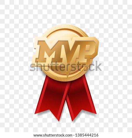 MVP gold medal award. Vector most valuable player trophy logo