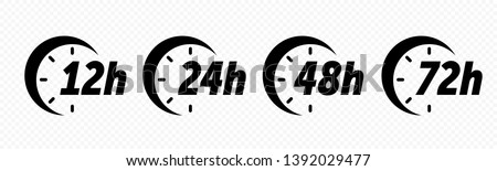 12, 24, 48 and 72 hours clock arrow vector icons. Delivery service, online deal remaining time web site symbols