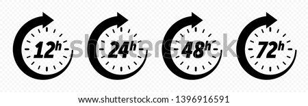 12, 24, 48 and 72 hours clock arrow. Vector work time effect or delivery service time icons 商業照片 © 