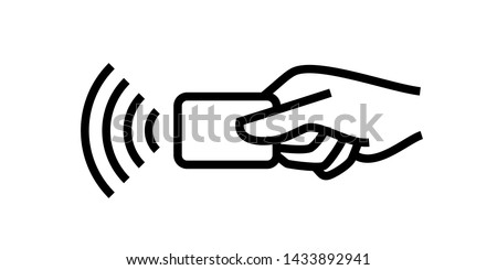 Contactless payment, credit card and hand tap pay wave logo. Vector wireless NFC and contactless pay pass icon