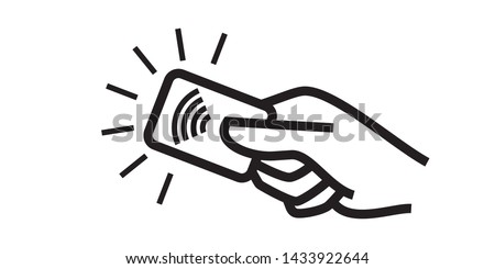 Contactless payment credit card and hand tap vector logo. NFC contactless pay wave and pay pass icon