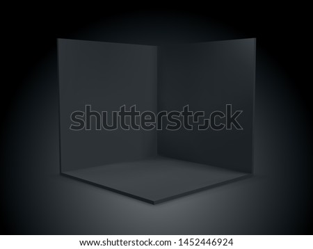 Black cube box 3D, corner room inside interior cross section. Vector black transparent empty geometric square 3D cube box inside template