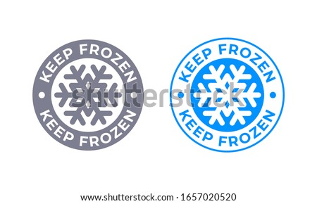 Keep frozen vector food product package label. Keep frozen in fridge, snowflake icon