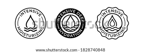 Hydrate icon, hydration moisturizer drop of moisturizing, formula for skin care and beauty cosmetics logo, vector. Hydration and deep moisturizing effect formula for lotion, cream and soap labels