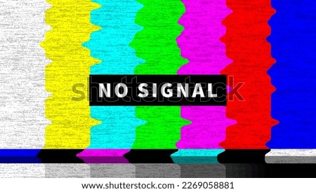 No signal TV screen test, glitch color pattern and grain noise, vector background. No signal broken television broadcast error with grain noise color bars