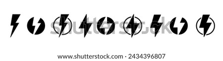 Power lightning or energy charging vector icons. Thunderbolt symbols for energy power or electricity charge