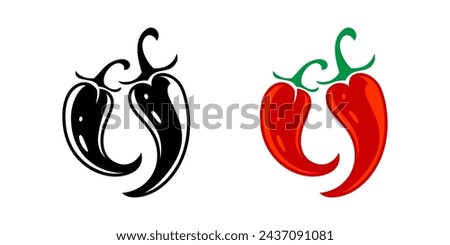 Chili pepper icons, spicy red hot peppers for flavor or food taste. Vector spicy chili or chile and cayenne or jalapeno peppers