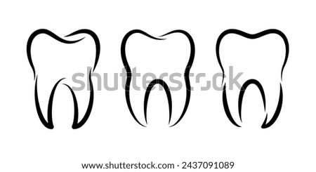 Tooth or teeth icons for dentistry clinic, toothpaste and dental mouthwash. Vector outline healthy tooth or teeth icons