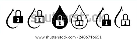 Water lock drop icons for absorption diaper or sanitary hygienic pads, vector symbol. Water lock drop icons for hydration or leak waterproof