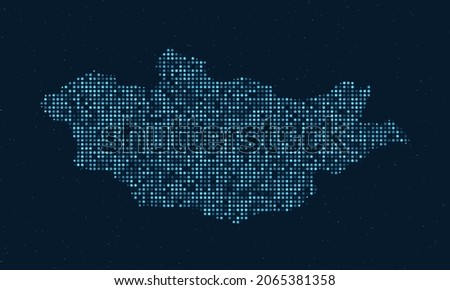 Abstract Dotted Halftone with starry effect in dark Blue background with map of Mongolia. Digital dotted technology design sphere and structure. vector illustration