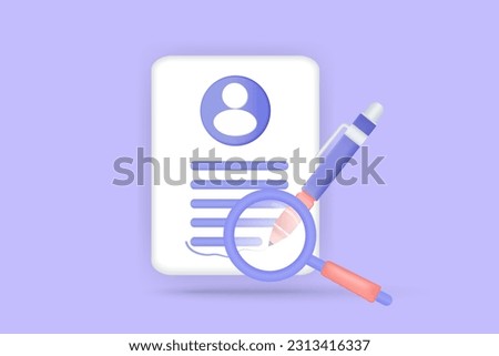 3d Paper clipboard document management task note todo check list with searching database and pencil, Project plan, fast work, success, time management. 3d vector render with purple background