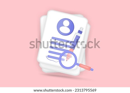 3d Paper clipboard document management task note todo check list with searching database and pencil, Project plan, fast work, success, time management. 3d vector render with pink background