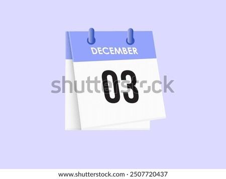 December 3 - calendar and Time planner. Daily Calendar Icon reminder. Vector Illustration.