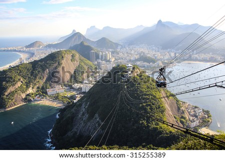 RIO DE JANEIRO, BRAZIL - JANUARY 8, 2014: View of cable car from Sugar Loaf Mountain in Rio de Janeiro, Brazil.