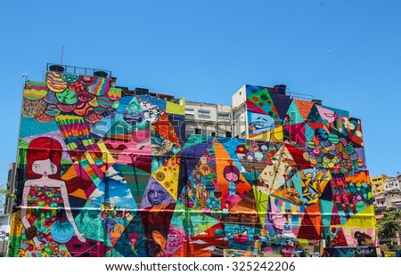 RIO DE JANEIRO, BRAZIL -FEVEREIRO 26, 2015: Bigest street graffiti art in a building of Rio de Janeiro.